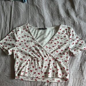 Red Floral Pattern Crop Top